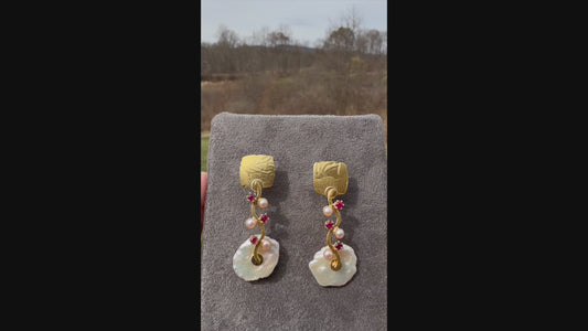 Keshi Wave Earrings with Rubies