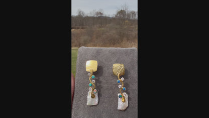 Keshi Wave Earrings with Opals and Cubic Zirconia