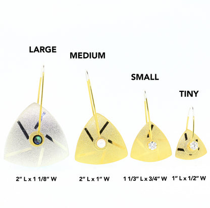 "Raku" Small Triangle earrings with Gold Leaf and Garnets