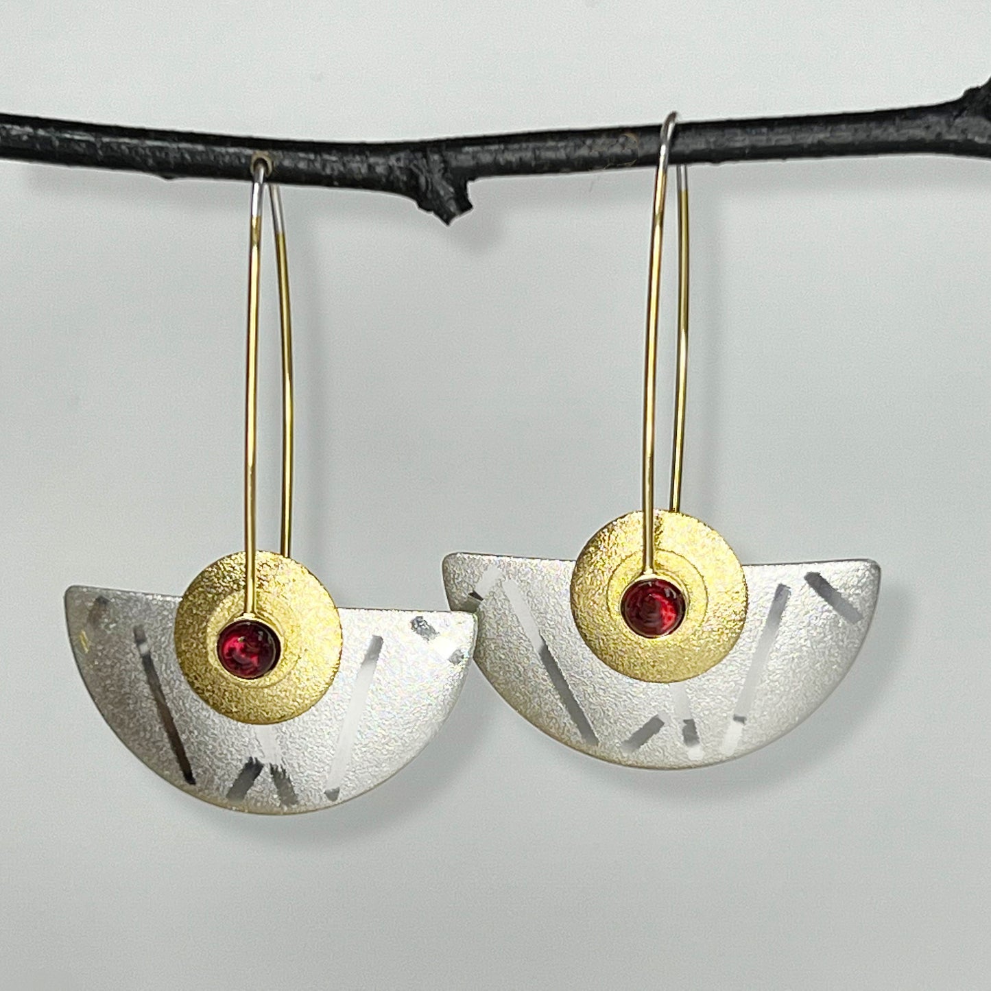 Large Half-Round Earrings--Silver and Vermeil