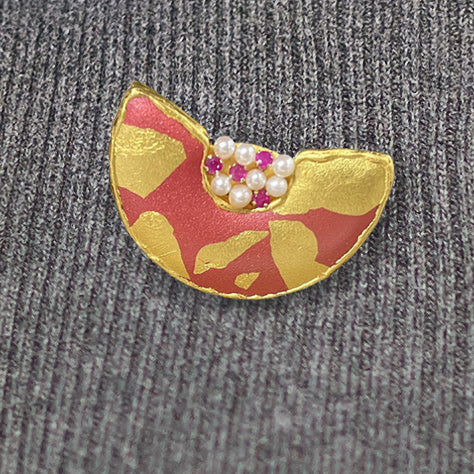 Ruby Pomegranate Slice Brooch