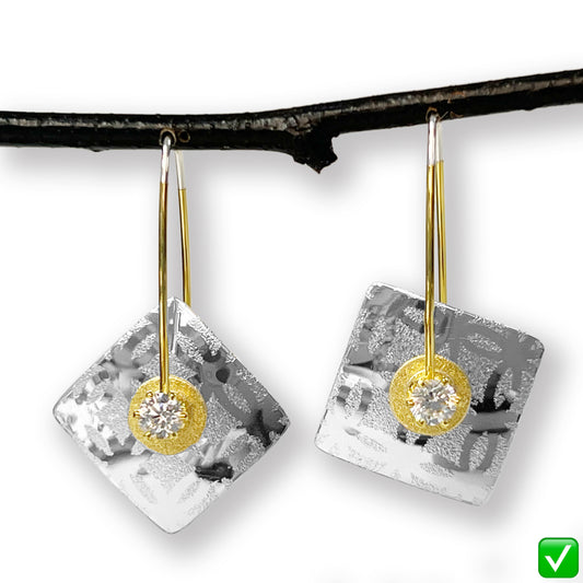 Small Silver Lace Square Earrings