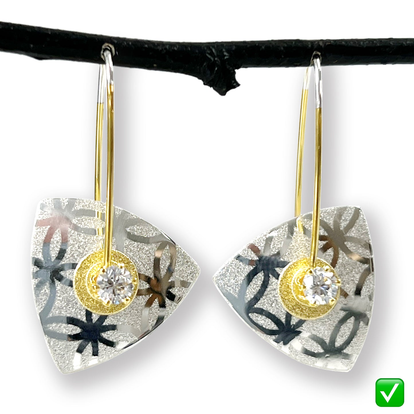Small Silver Lace Triangle Earrings--Pearl or Cubic Zirconia
