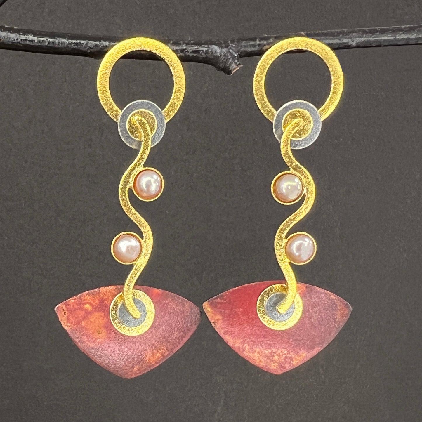 Medium "Raku" Copper Wave Earrings