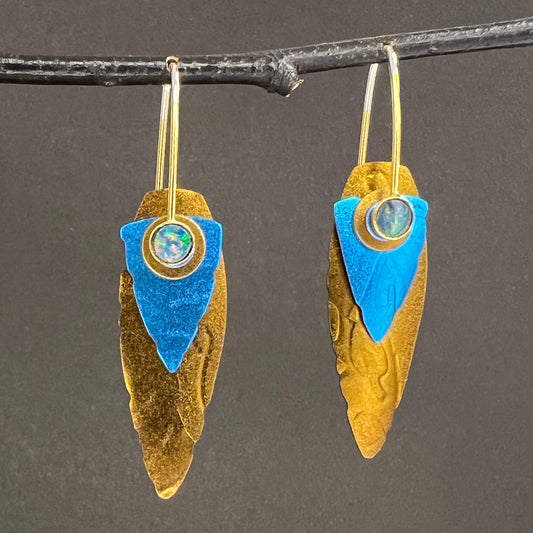 Embossed Niobium or Hiirodo Earrings with Opals