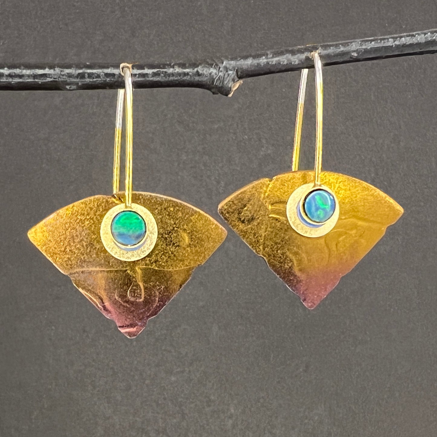 Embossed Niobium or Hiirodo Earrings with Opals