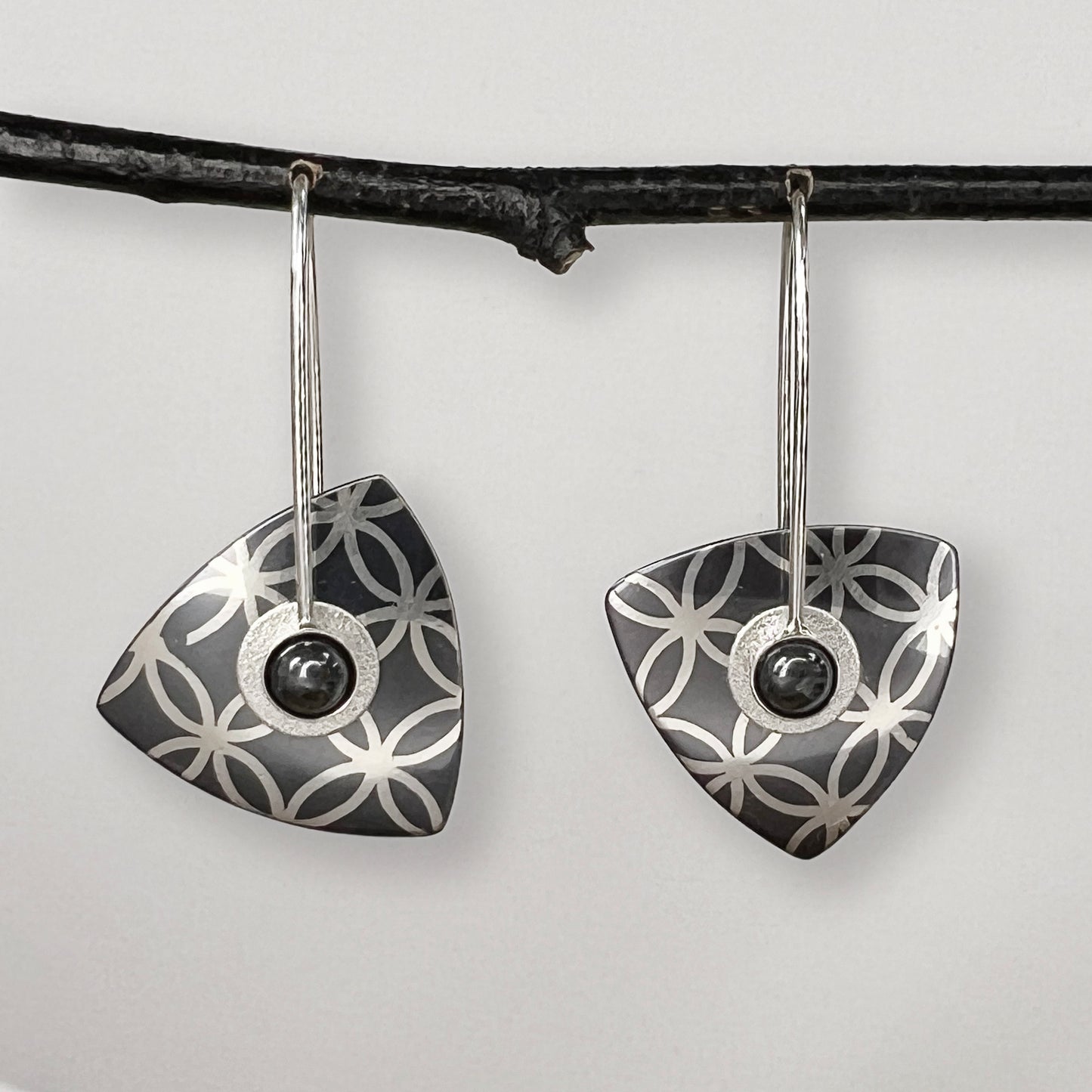 Small Oxidized Sterling Lace Triangle Earrings--2 Styles