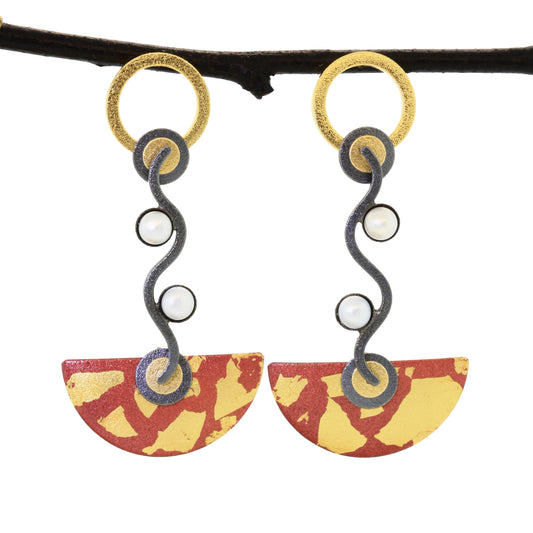Hiirodo and Goldleaf Wave Earrings--2 Sizes
